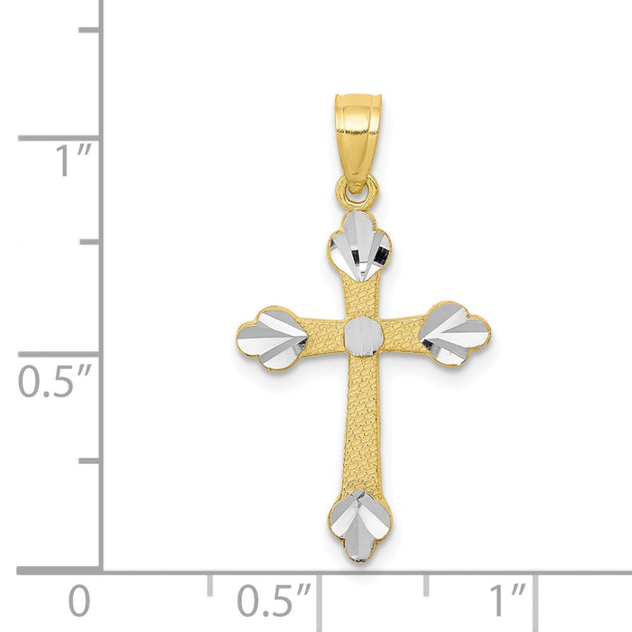 Million Charms 10K Yellow Gold Themed, Rhodium-plated Budded Relgious Cross Pendant