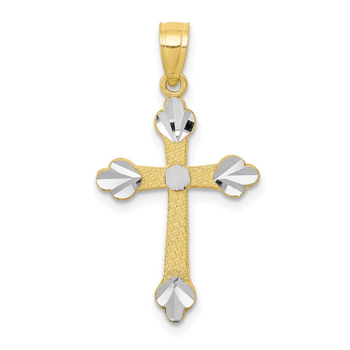 Million Charms 10K Yellow Gold Themed, Rhodium-plated Budded Relgious Cross Pendant