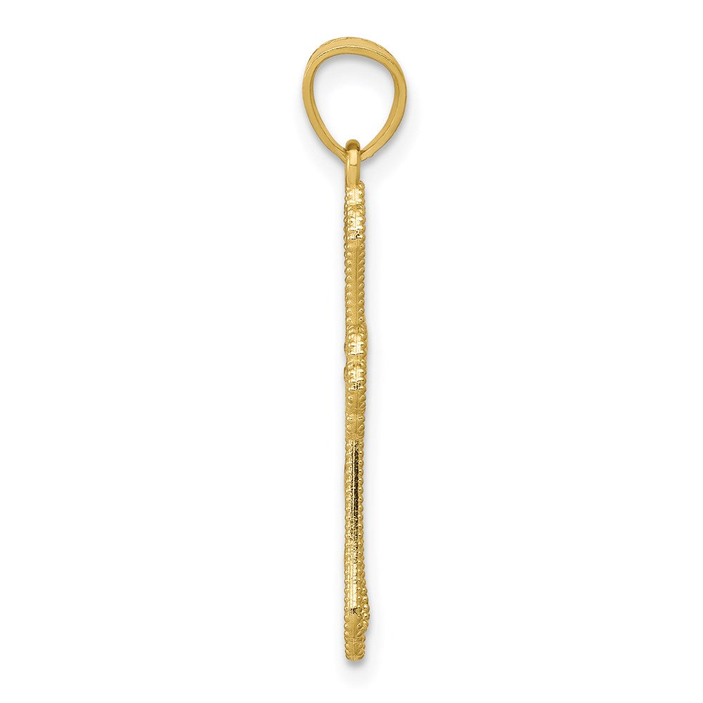 Million Charms 10K Yellow Gold Themed, Rhodium-plated Diamond-Cut Relgious Cross Pendant