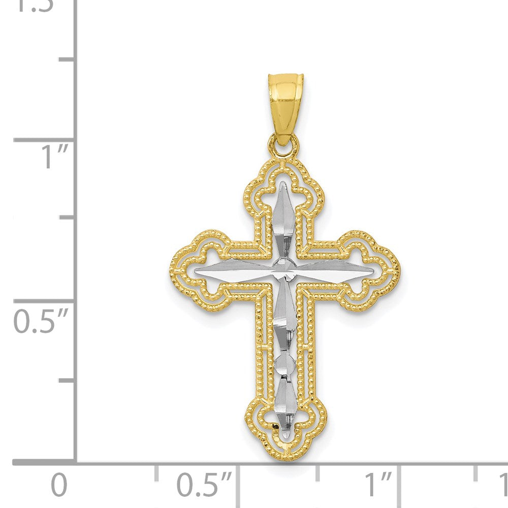 Million Charms 10K Yellow Gold Themed, Rhodium-plated Diamond-Cut Relgious Cross Pendant