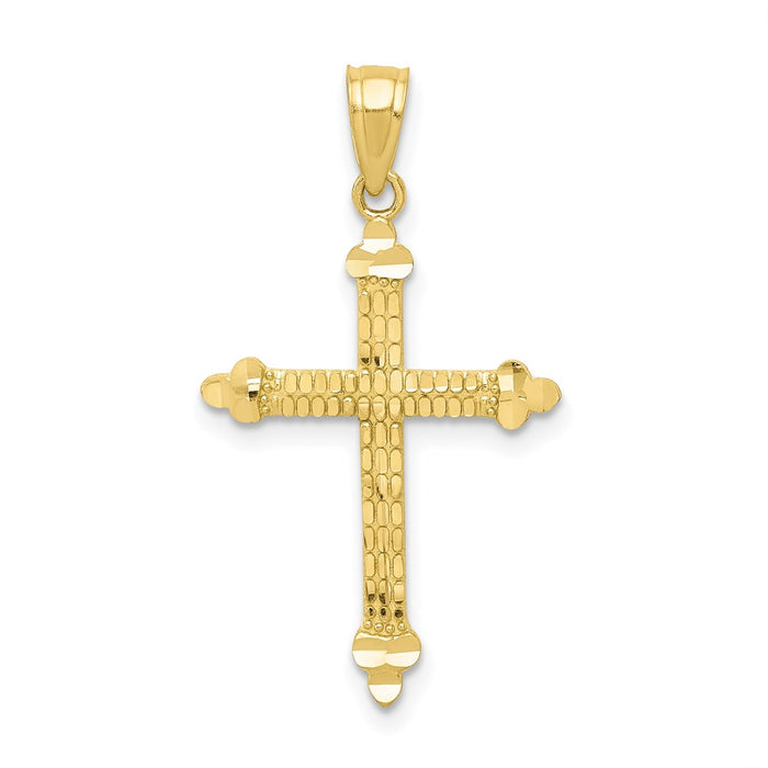 Million Charms 10K Yellow Gold Themed Budded Relgious Cross Pendant