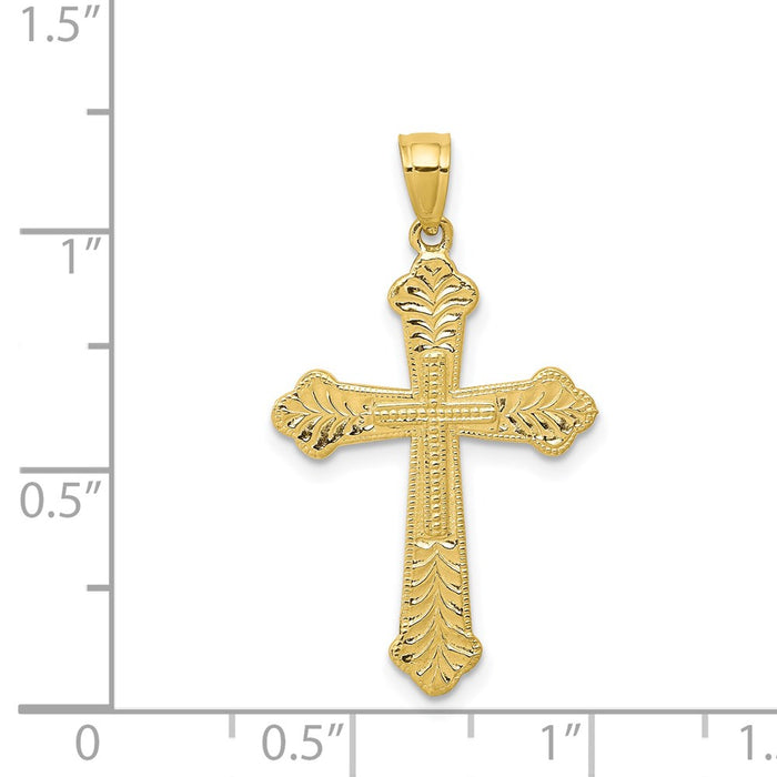 Million Charms 10K Yellow Gold Themed Budded Relgious Cross Pendant