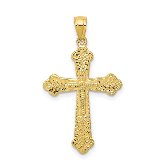 Million Charms 10K Yellow Gold Themed Budded Relgious Cross Pendant