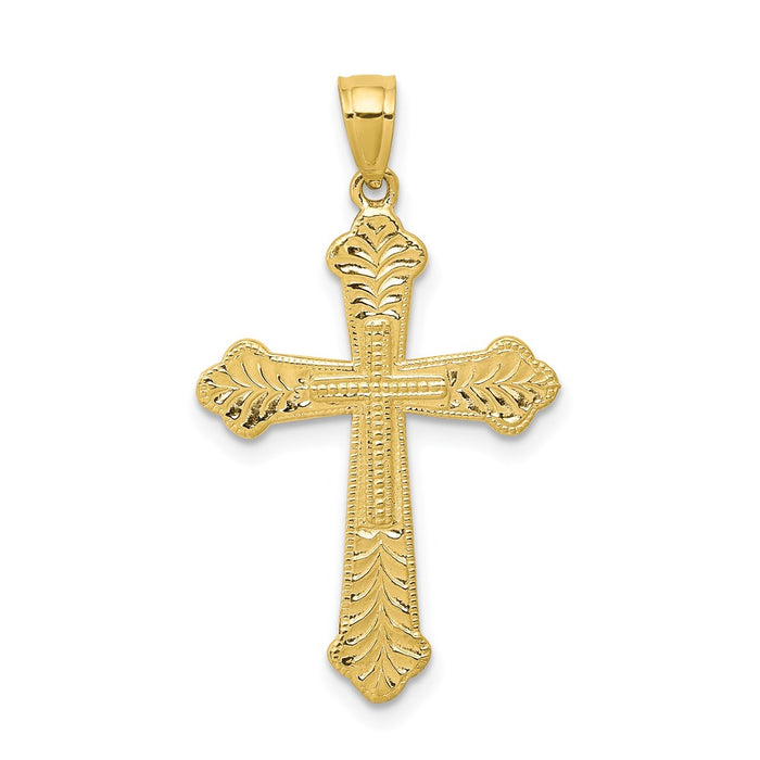 Million Charms 10K Yellow Gold Themed Budded Relgious Cross Pendant