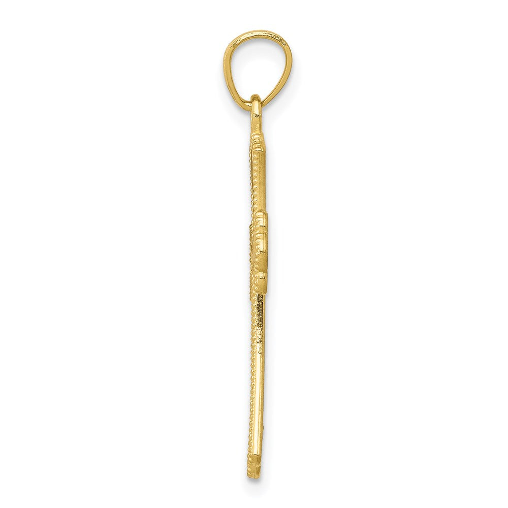Million Charms 10K Yellow Gold Themed, Rhodium-plated Diamond-Cut Relgious Cross Pendant