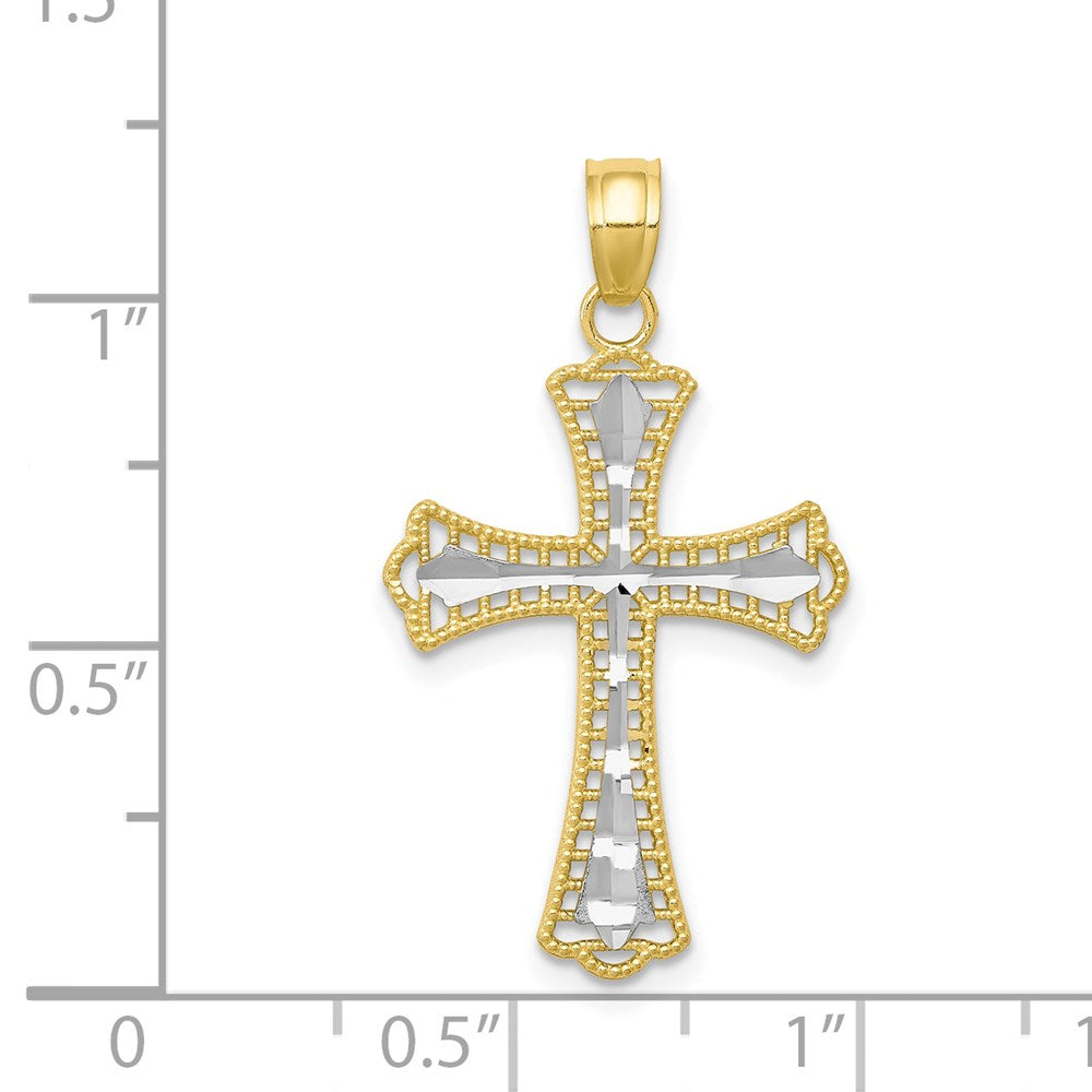 Million Charms 10K Yellow Gold Themed, Rhodium-plated Diamond-Cut Relgious Cross Pendant