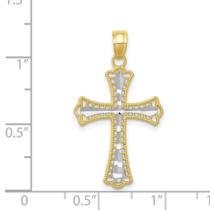 Million Charms 10K Yellow Gold Themed, Rhodium-plated Diamond-Cut Relgious Cross Pendant