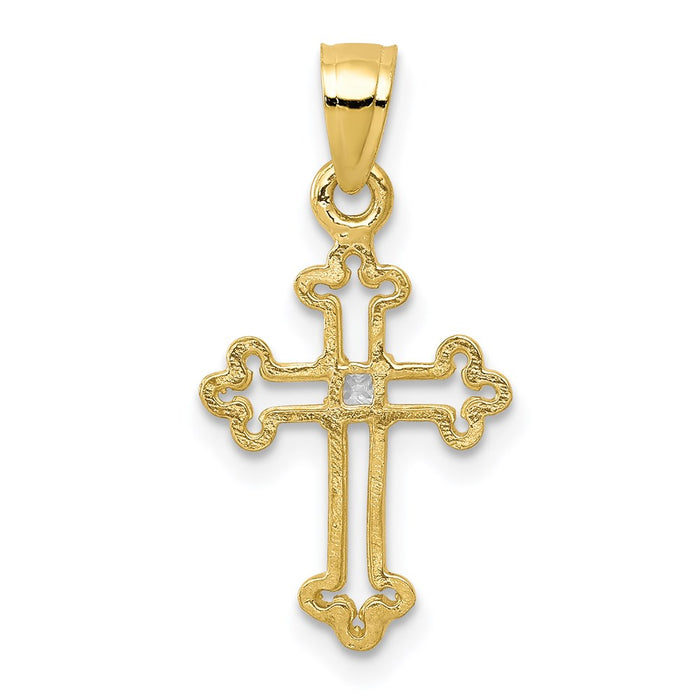 Million Charms 10K Yellow Gold Themed Small (Cubic Zirconia) CZ Relgious Cross Pendant