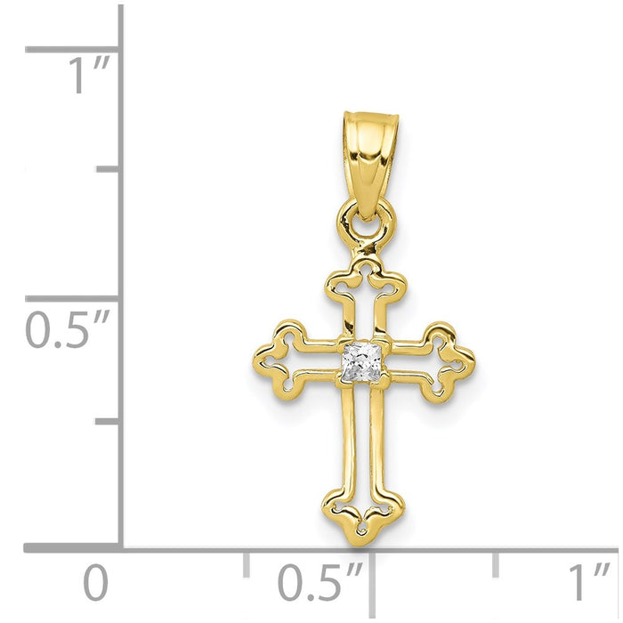 Million Charms 10K Yellow Gold Themed Small (Cubic Zirconia) CZ Relgious Cross Pendant