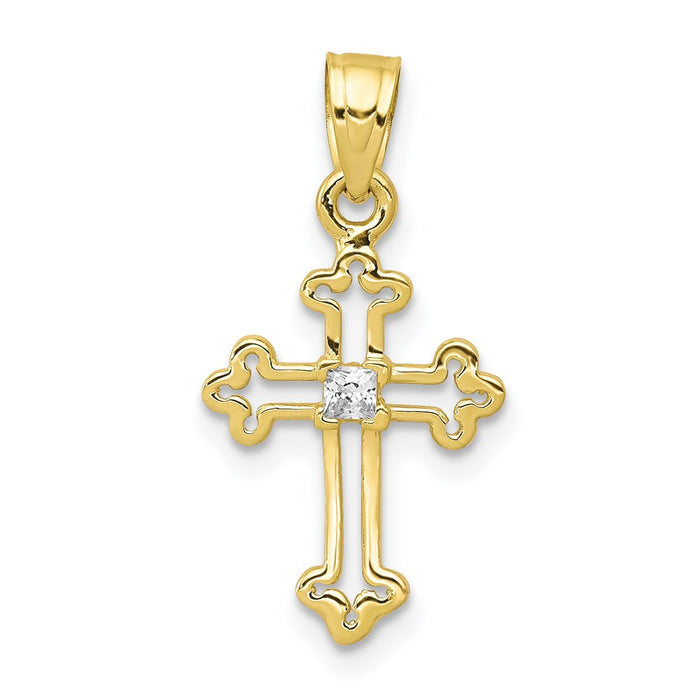 Million Charms 10K Yellow Gold Themed Small (Cubic Zirconia) CZ Relgious Cross Pendant