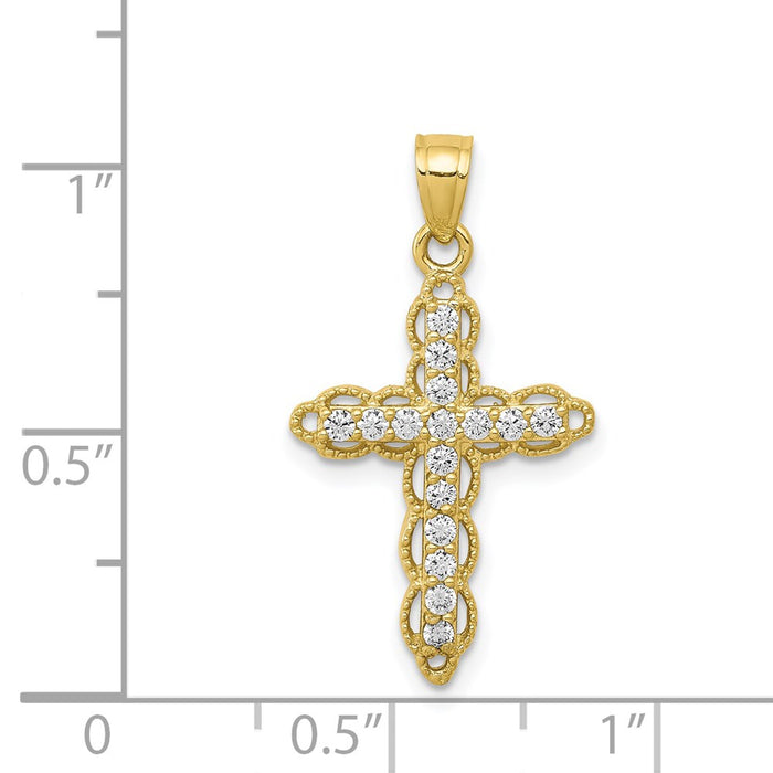 Million Charms 10K Yellow Gold Themed (Cubic Zirconia) CZ Filigree Relgious Cross Pendant