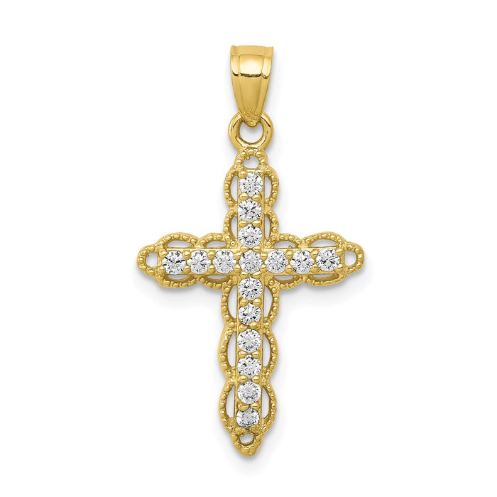 Million Charms 10K Yellow Gold Themed (Cubic Zirconia) CZ Filigree Relgious Cross Pendant