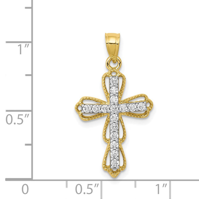 Million Charms 10K Yellow Gold Themed (Cubic Zirconia) CZ Filigree Relgious Cross Pendant