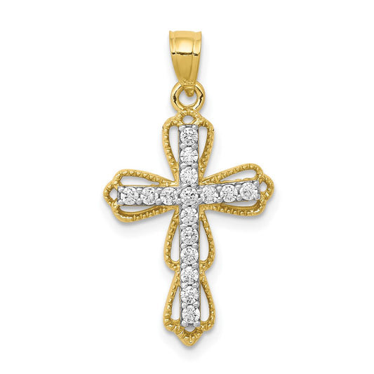 Million Charms 10K Yellow Gold Themed (Cubic Zirconia) CZ Filigree Relgious Cross Pendant