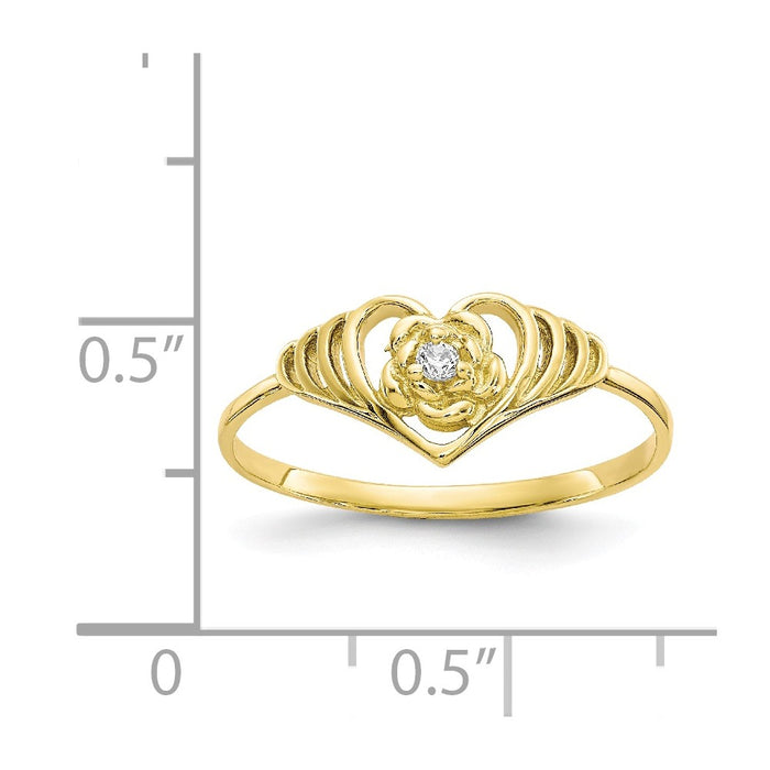 10k Yellow Gold CZ Heart Ring, Size: 6