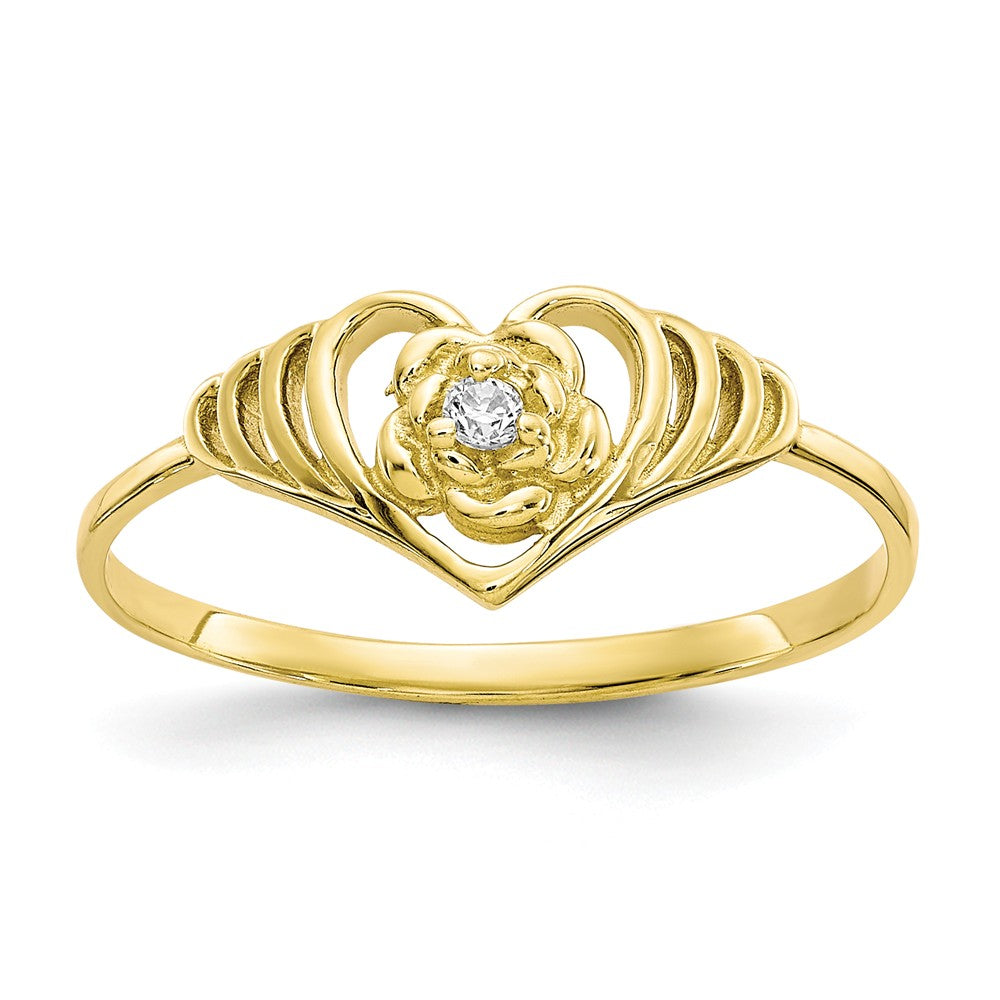 10k Yellow Gold CZ Heart Ring, Size: 6