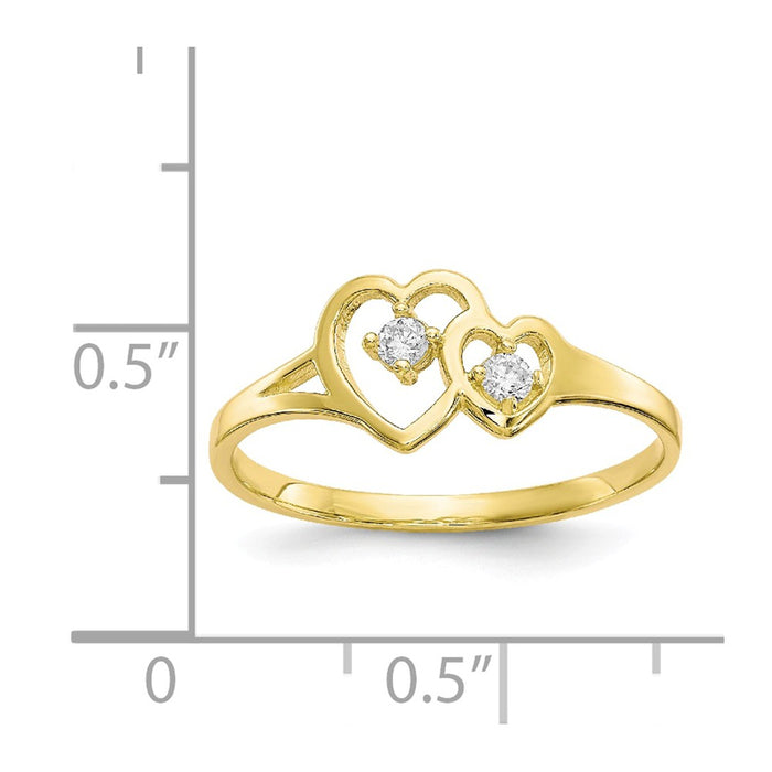 10k Double Heart CZ Ring, Size: 6