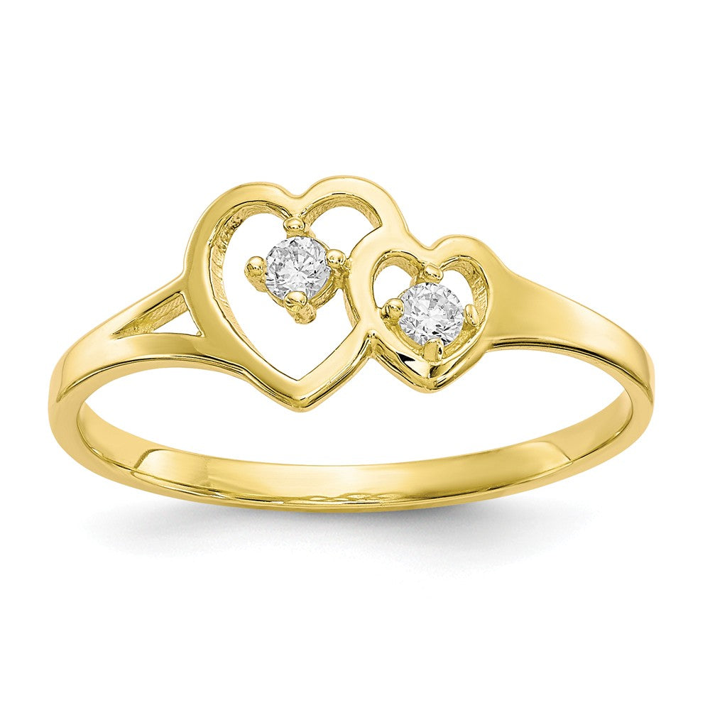 10k Double Heart CZ Ring, Size: 6
