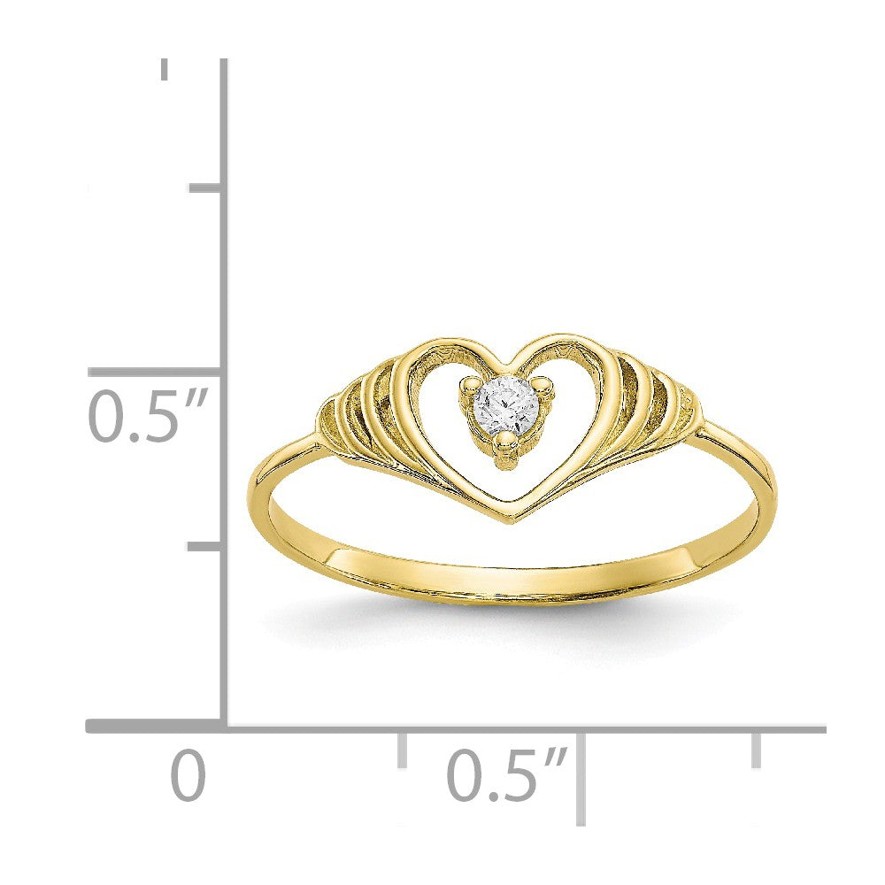 10k Yellow Gold CZ Heart Ring, Size: 6