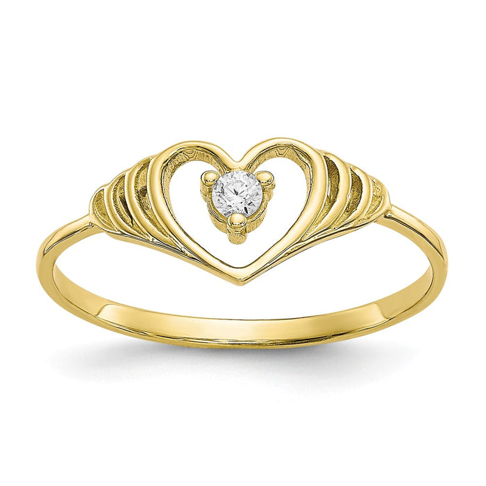 10k Yellow Gold CZ Heart Ring, Size: 6