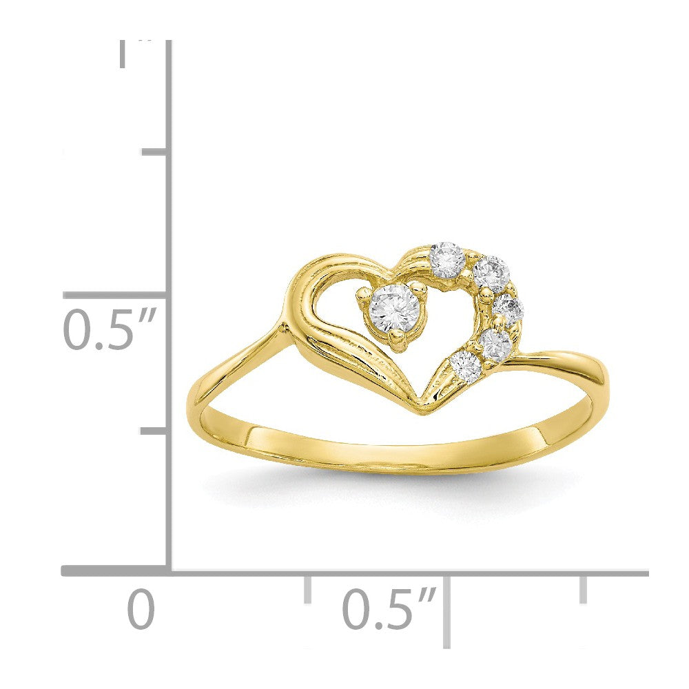 10k Yellow Gold CZ Heart Ring, Size: 7