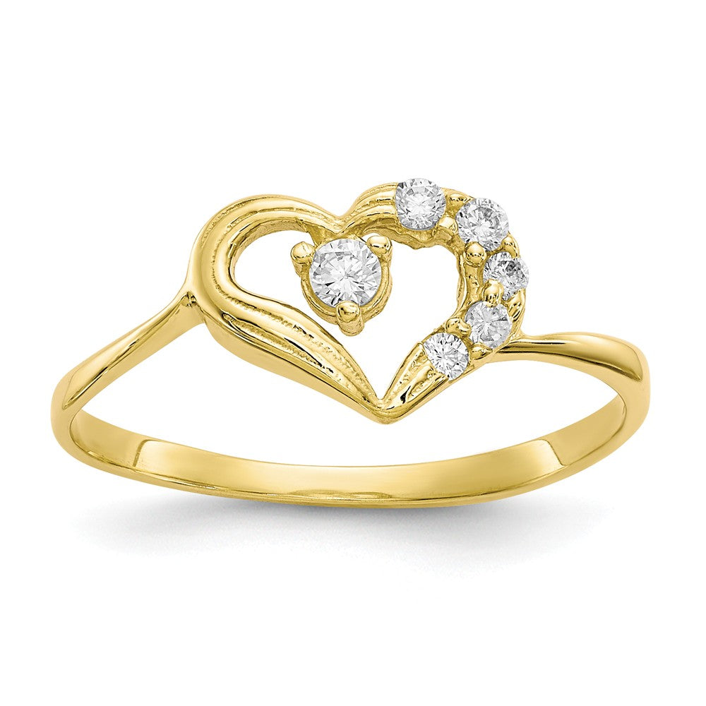 10k Yellow Gold CZ Heart Ring, Size: 7