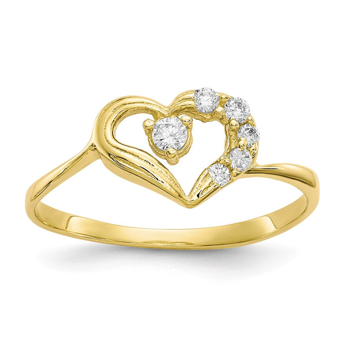 10k Yellow Gold CZ Heart Ring, Size: 7