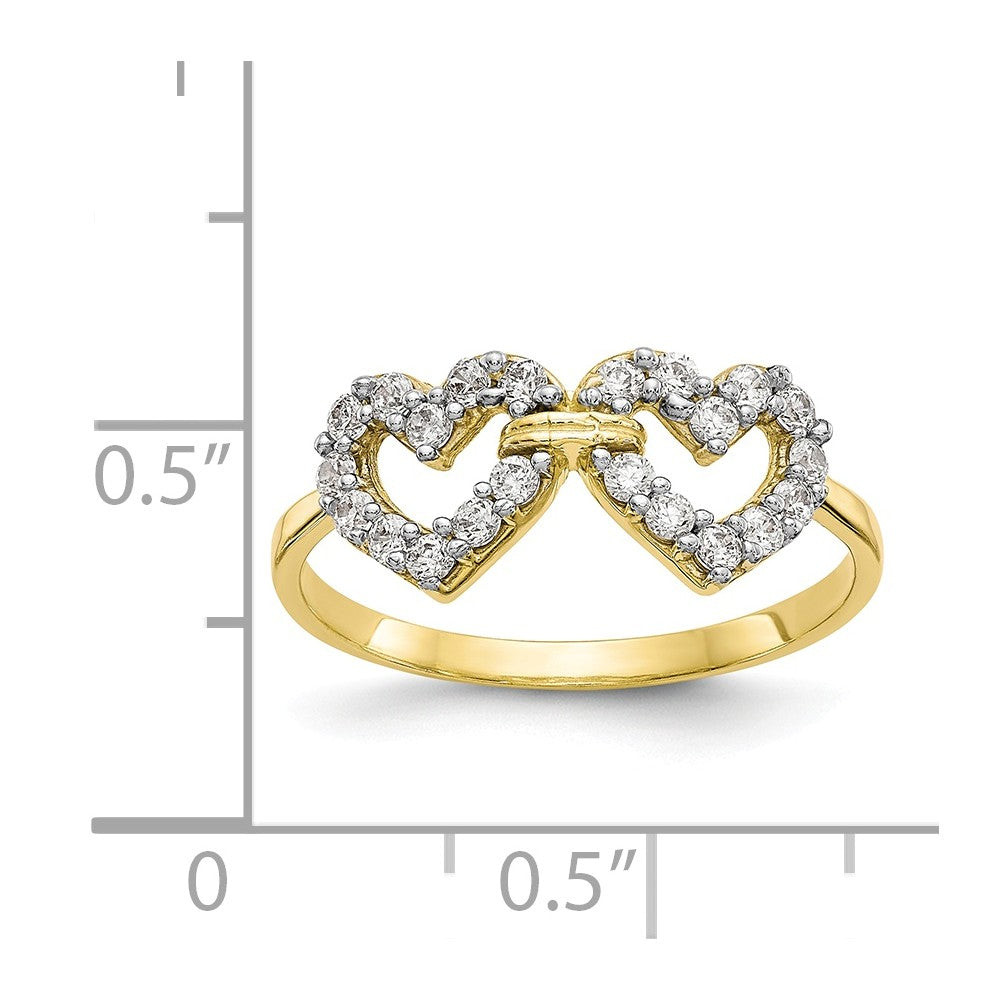 10k Yellow Gold Double Heart CZ Ring, Size: 6