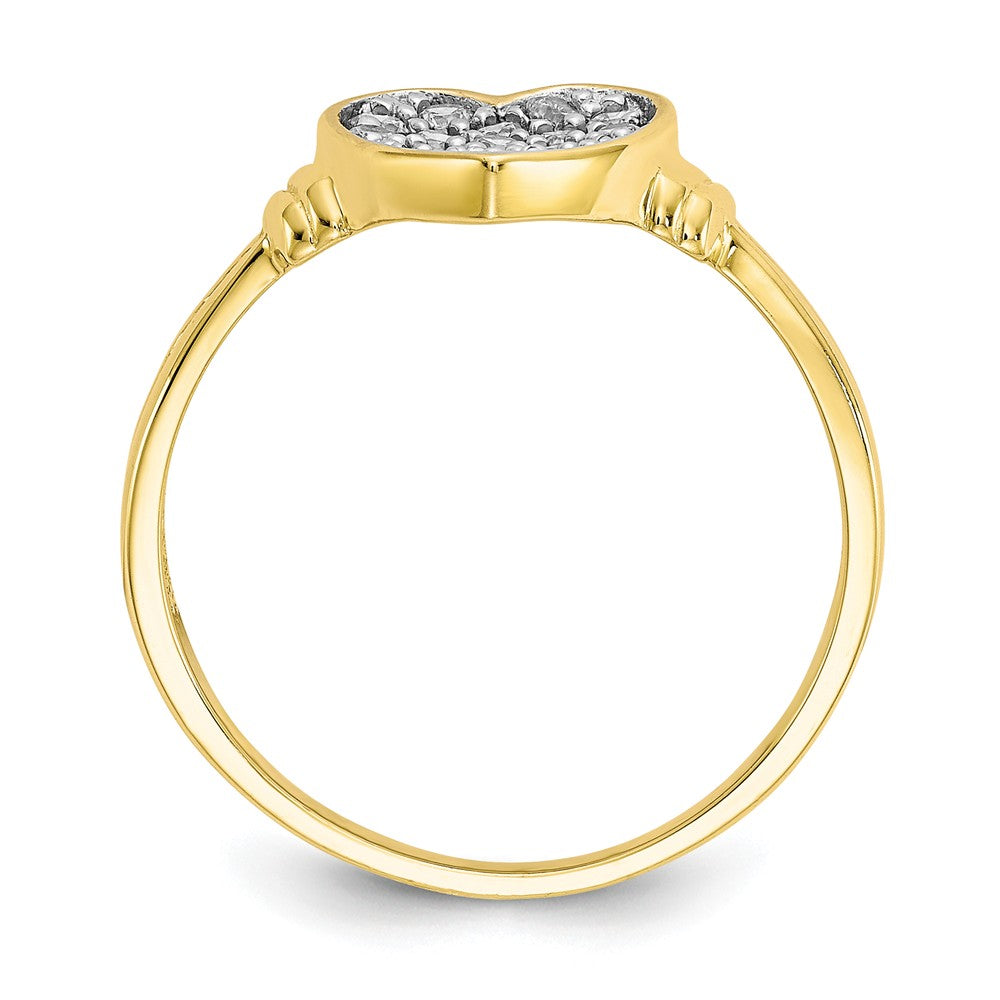 10k & Rhodium CZ Heart Ring, Size: 6