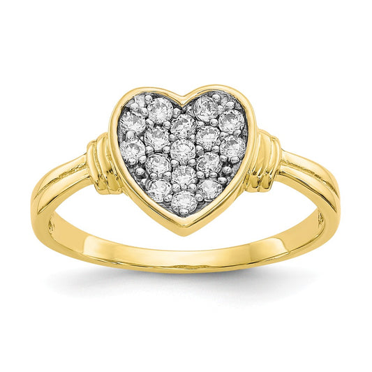 10k & Rhodium CZ Heart Ring, Size: 6