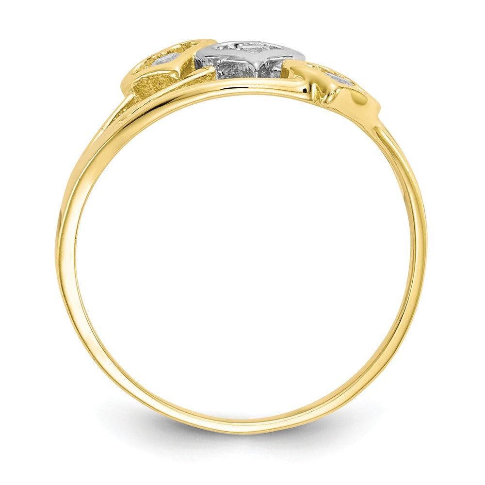 10k & Rhodium Triple Heart CZ Ring, Size: 6