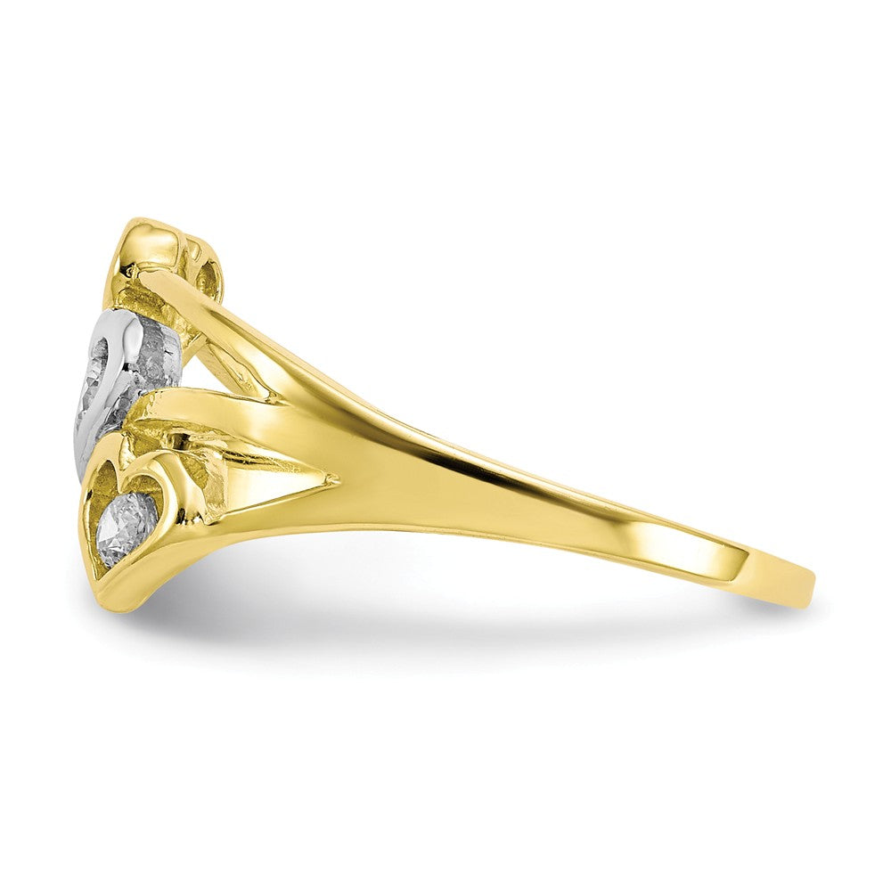 10k & Rhodium Triple Heart CZ Ring, Size: 6