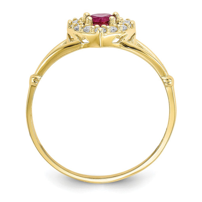 10k Yellow Gold Red & White CZ Heart Ring, Size: 8
