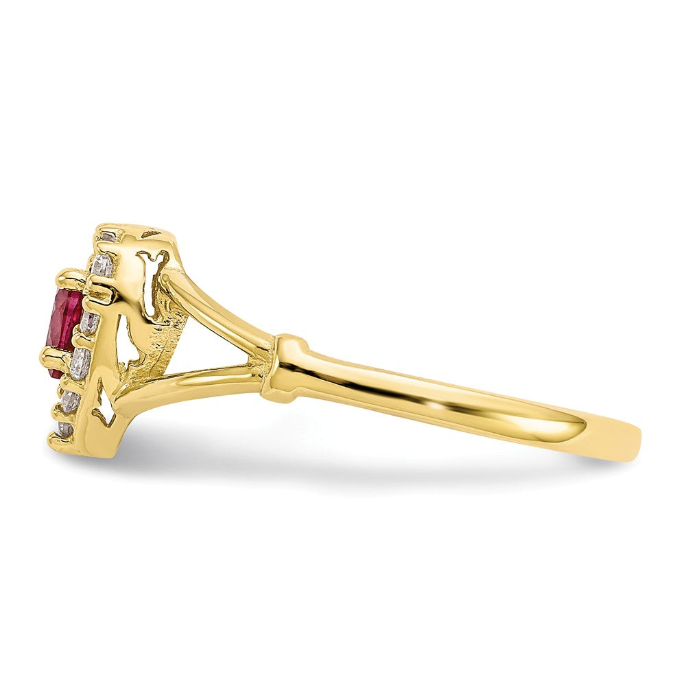 10k Yellow Gold Red & White CZ Heart Ring, Size: 8