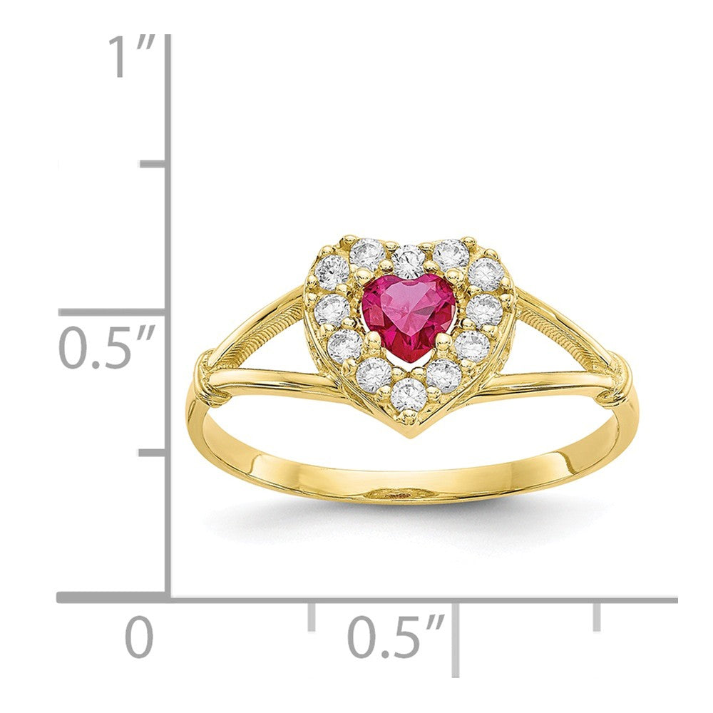 10k Yellow Gold Red & White CZ Heart Ring, Size: 8