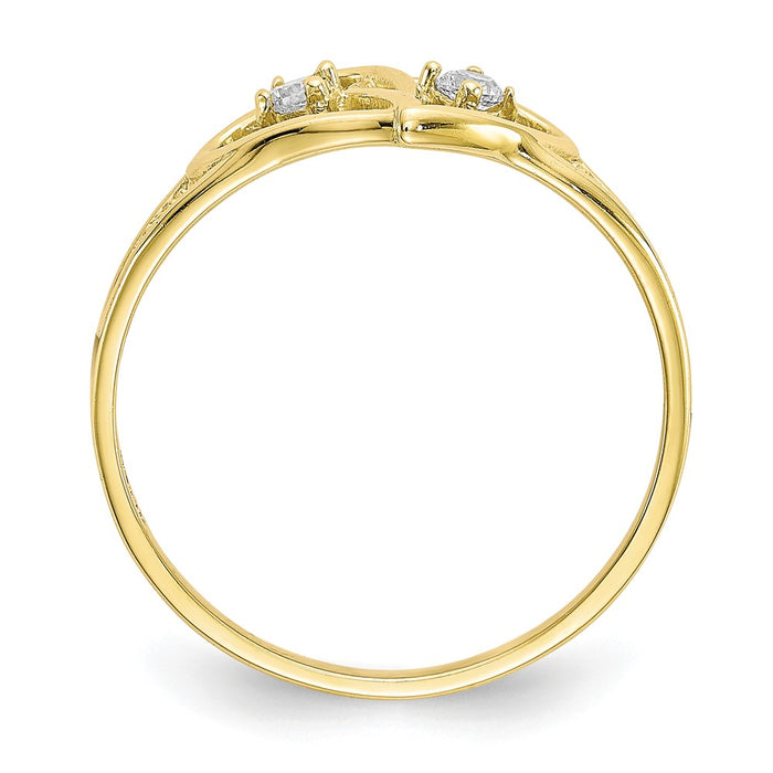 10k Yellow Gold Double Heart CZ Ring, Size: 7