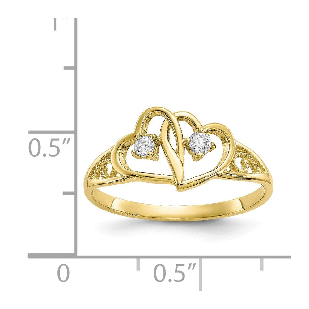 10k Yellow Gold Double Heart CZ Ring, Size: 7