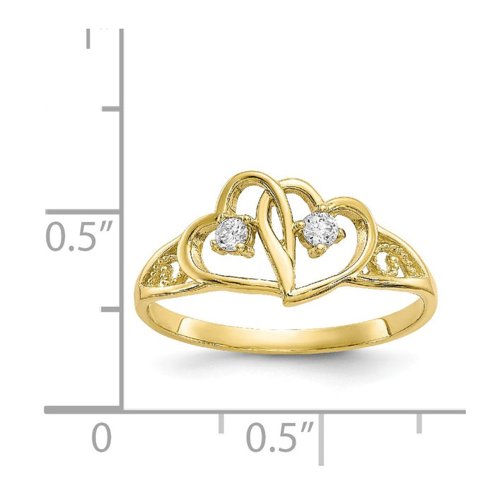 10k Yellow Gold Double Heart CZ Ring, Size: 7