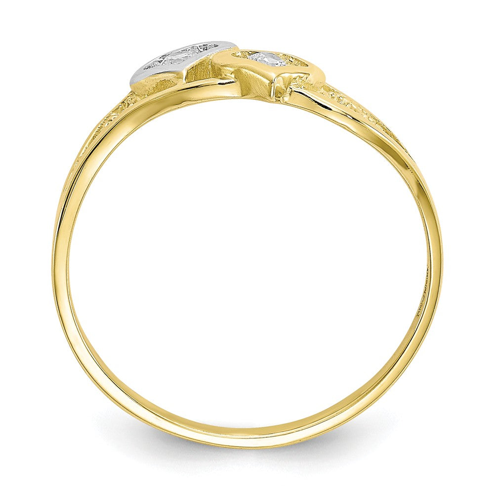 10k & Rhodium Double Heart CZ Ring, Size: 6