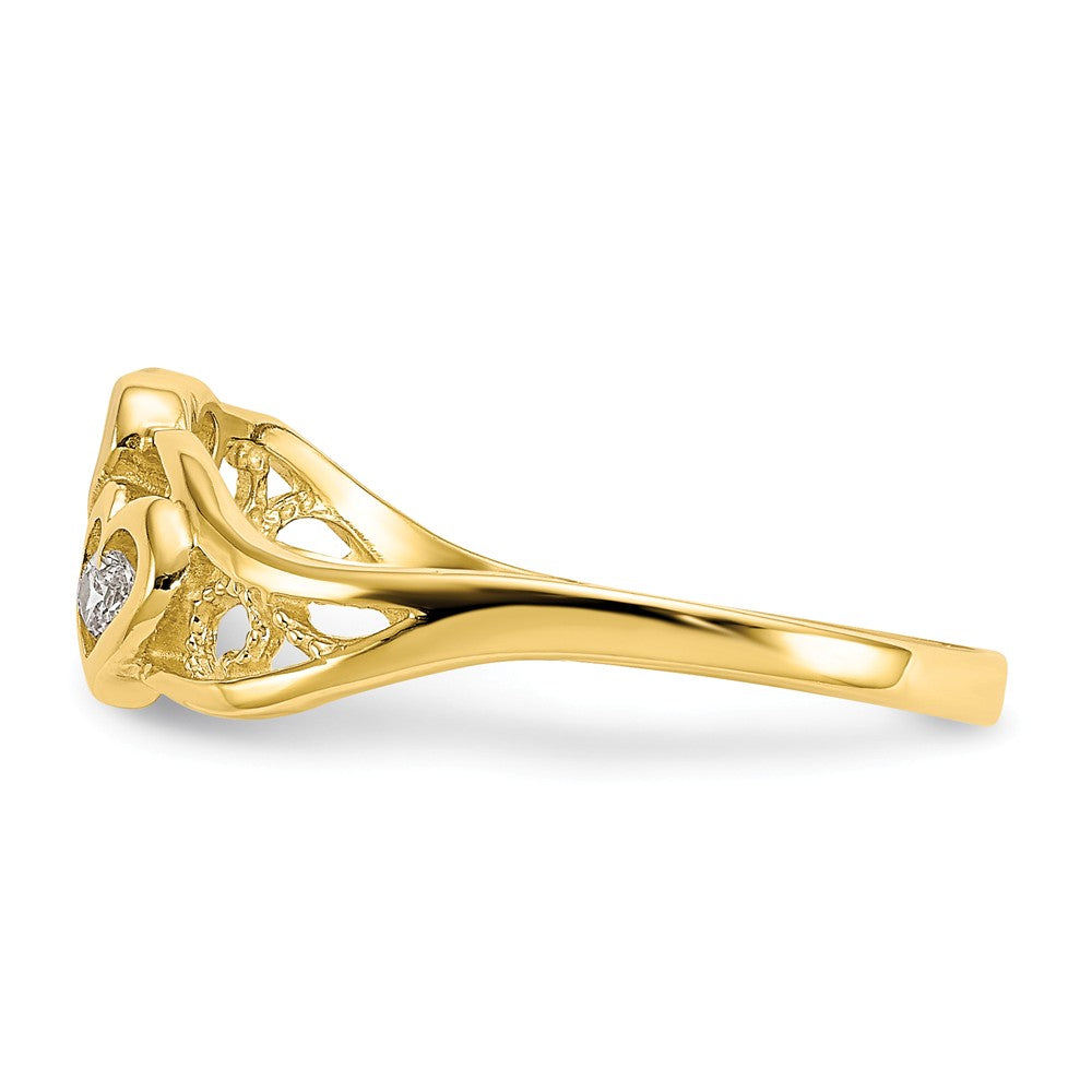 10k & Rhodium Double Heart CZ Ring, Size: 6