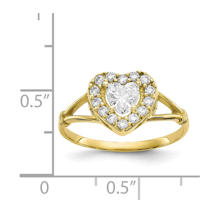 10k Yellow Gold CZ Heart Ring, Size: 7
