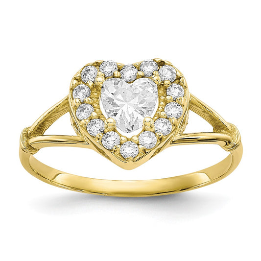 10k Yellow Gold CZ Heart Ring, Size: 7