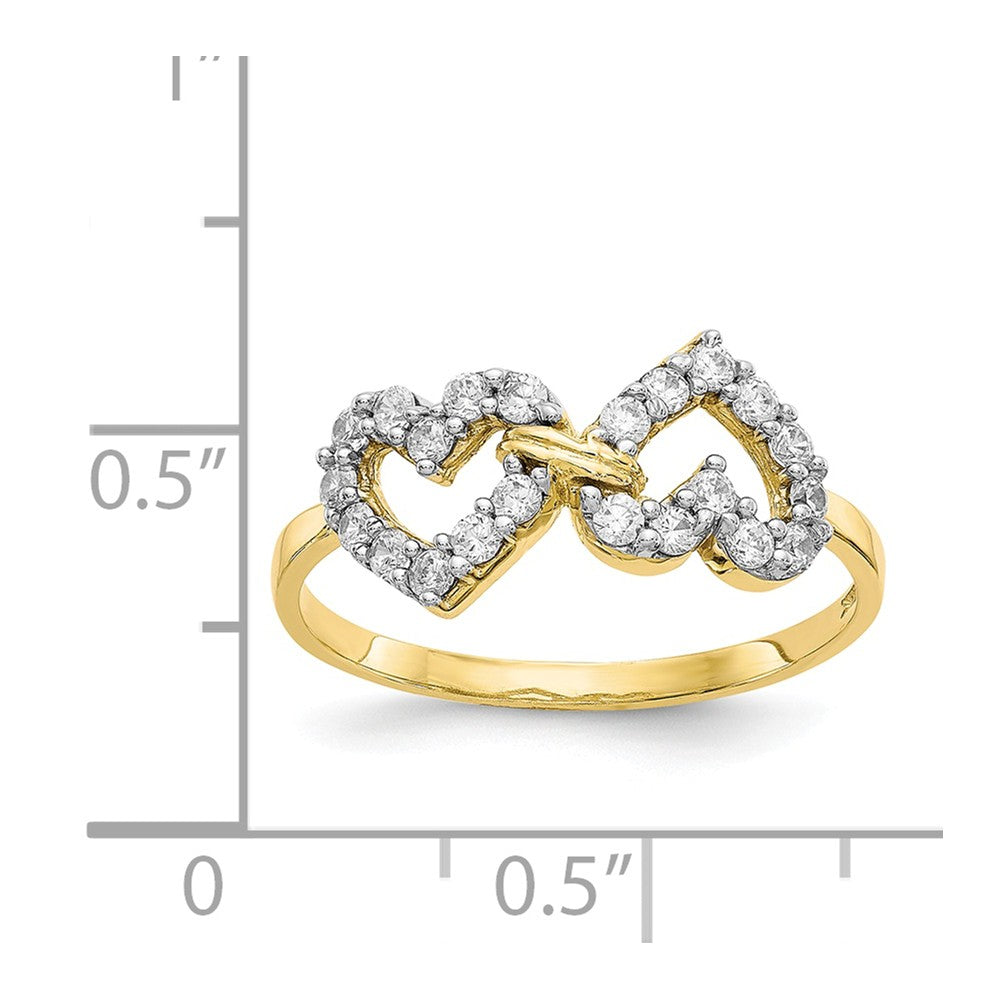 10k Yellow Gold Double Heart CZ Ring, Size: 6
