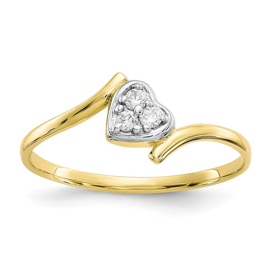 10k & Rhodium CZ Heart Ring, Size: 7