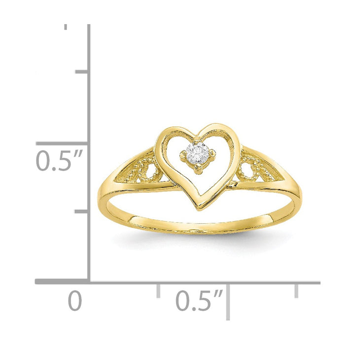 10k Yellow Gold Heart CZ Ring, Size: 6