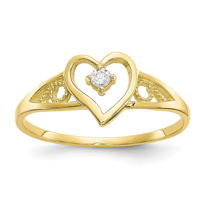 10k Yellow Gold Heart CZ Ring, Size: 6