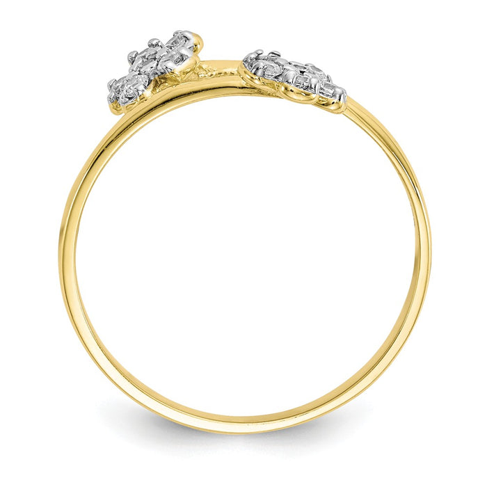 10k Yellow Gold Double Flower CZ Ring, Size: 6
