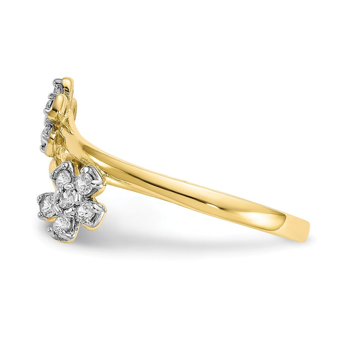 10k Yellow Gold Double Flower CZ Ring, Size: 6