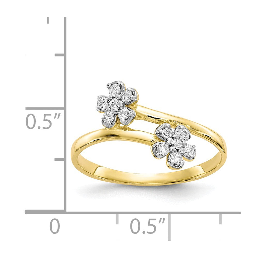 10k Yellow Gold Double Flower CZ Ring, Size: 6