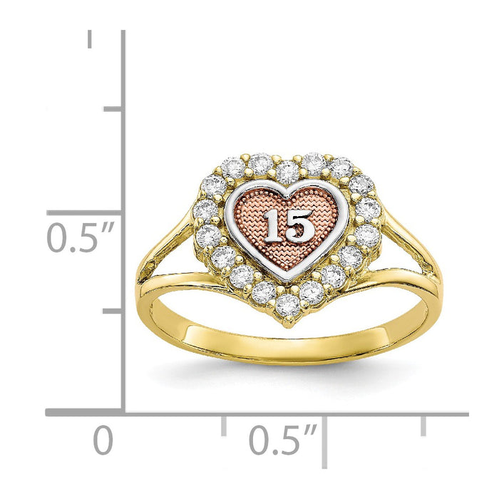 10k Two-Tone Gold Sweet 15 Heart Ring, Size: 6
